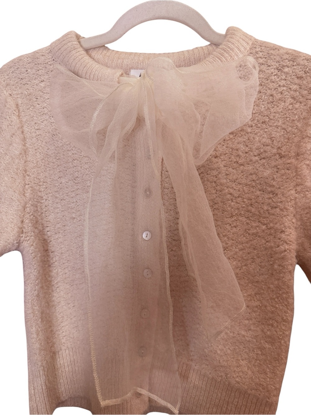 ASTR Women’s Cream Cottagecore Boucle Knit Button Front Sheer Dramatic Bow XS - Picture 2 of 11